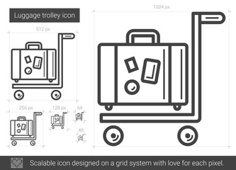 Luggage trolley line icon.