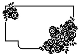 Elegant silhouette frame with decorative roses. Copy space. Vector clip art.