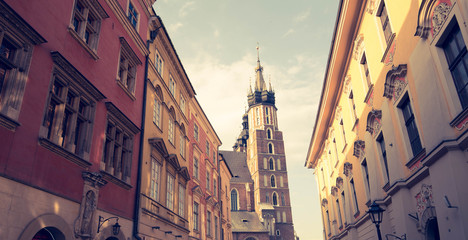 Krakow / view of the historical architecture of the marketplace / vintage