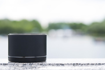Bluetooth speaker in nature.