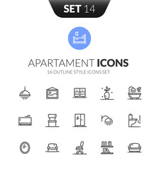 Outline black icons set in thin modern design style