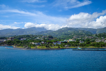 Fototapeta na wymiar Papeete city view from the sea, Tahiti