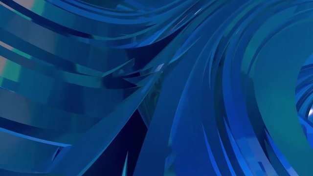 Abstract scientific background, seamless loop. Rotating of blue glossy futuristic object. 3D rendering. Mathematical 'strange attractor'.