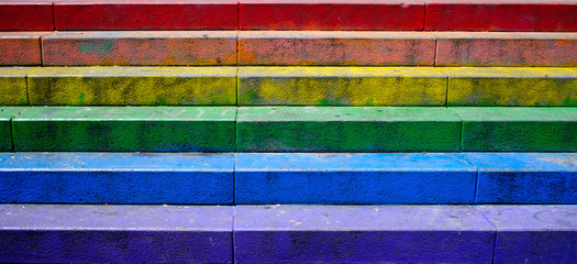 Stairs painted with gay pride flag rainbow colors