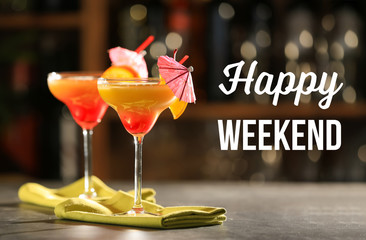 Tequila sunrise cocktails on table