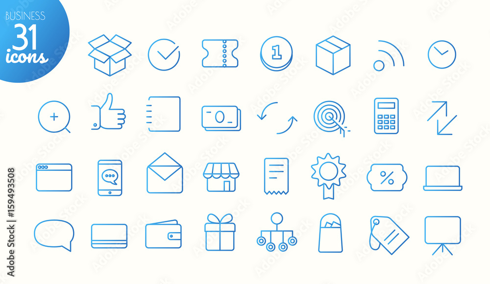 Poster modern media web and mobile app thin line icons collection. business