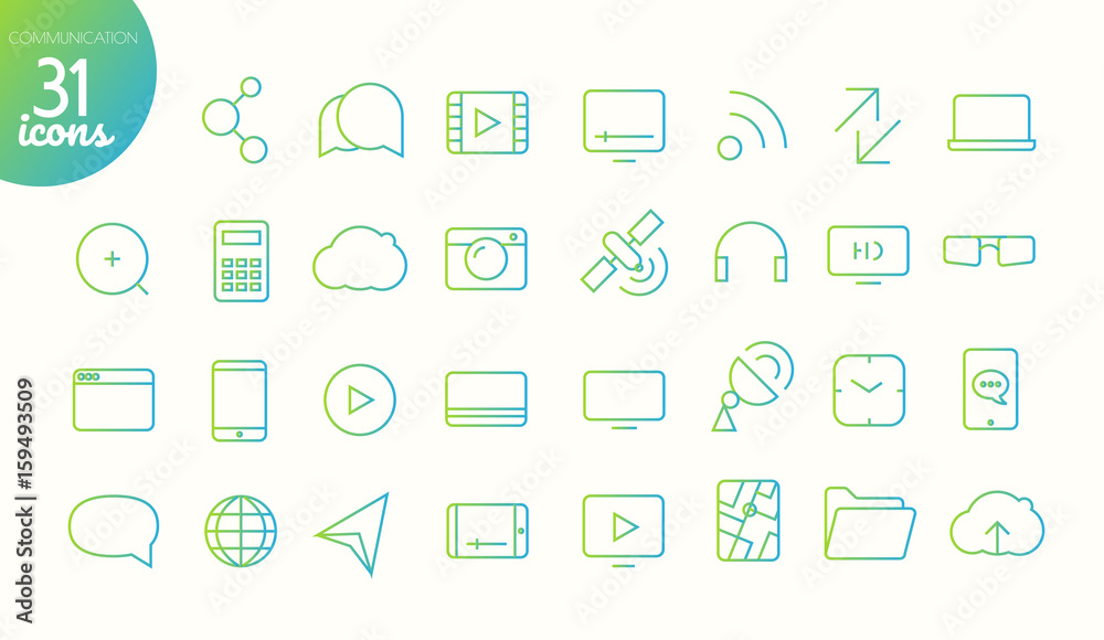 Poster Modern media web and mobile app thin line icons collection. Communication