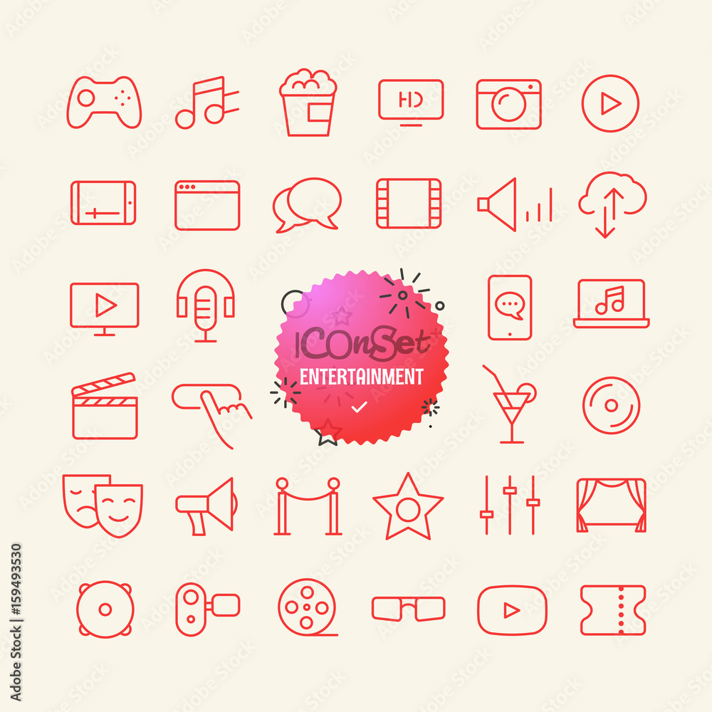 Poster Outline icon set. Web and mobile app thin line icons Entertainment