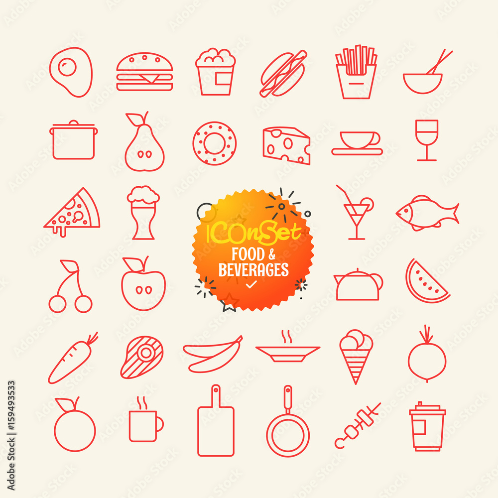 Poster Outline icon set. Web and mobile app thin line icons. Food