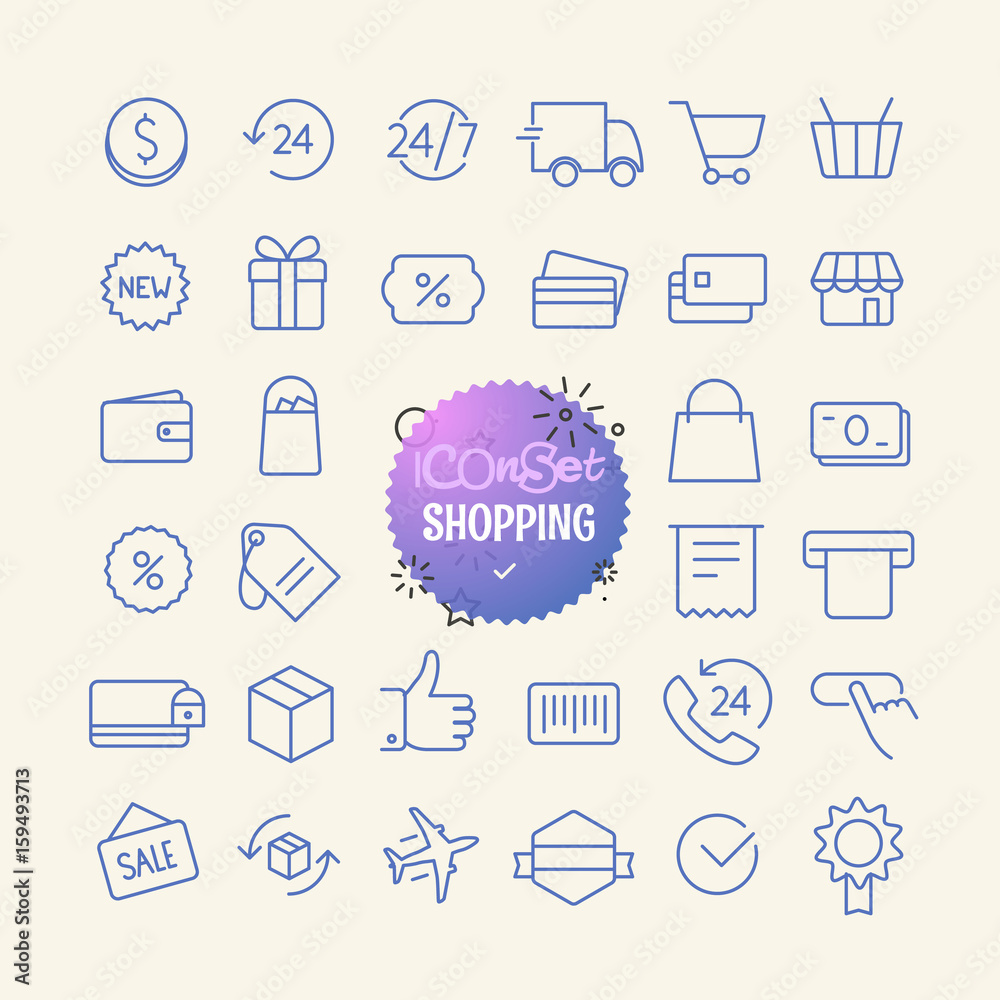 Poster Outline icon set. Web and mobile app thin line icons. Shopping