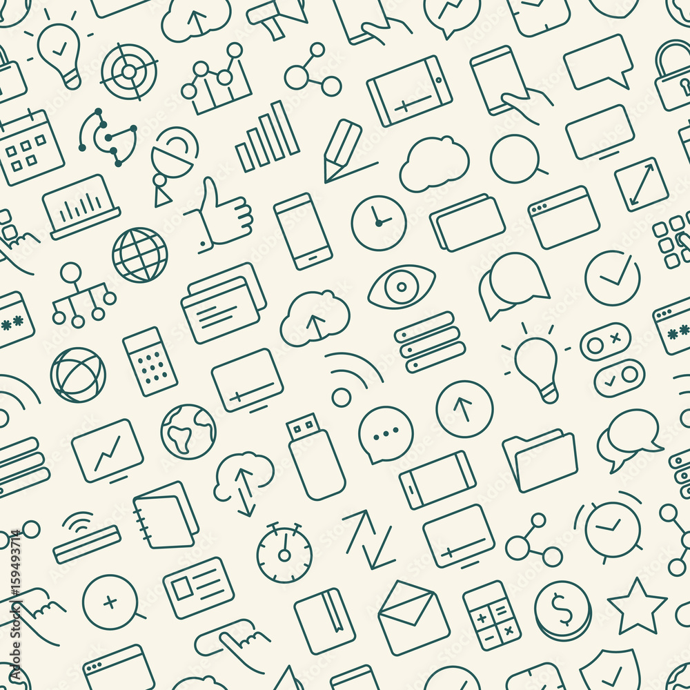 Poster seamless pattern of outline icons. seo