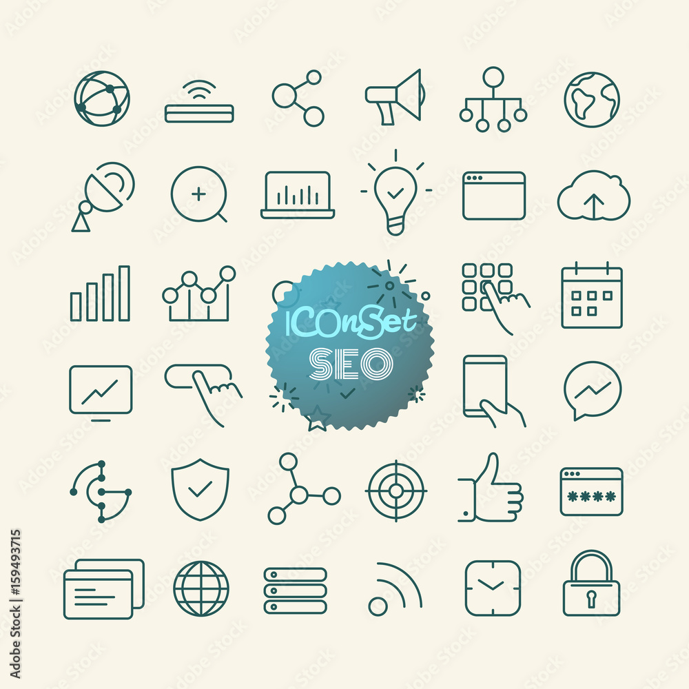 Poster Outline icon set. Web and mobile app thin line icons. SEO