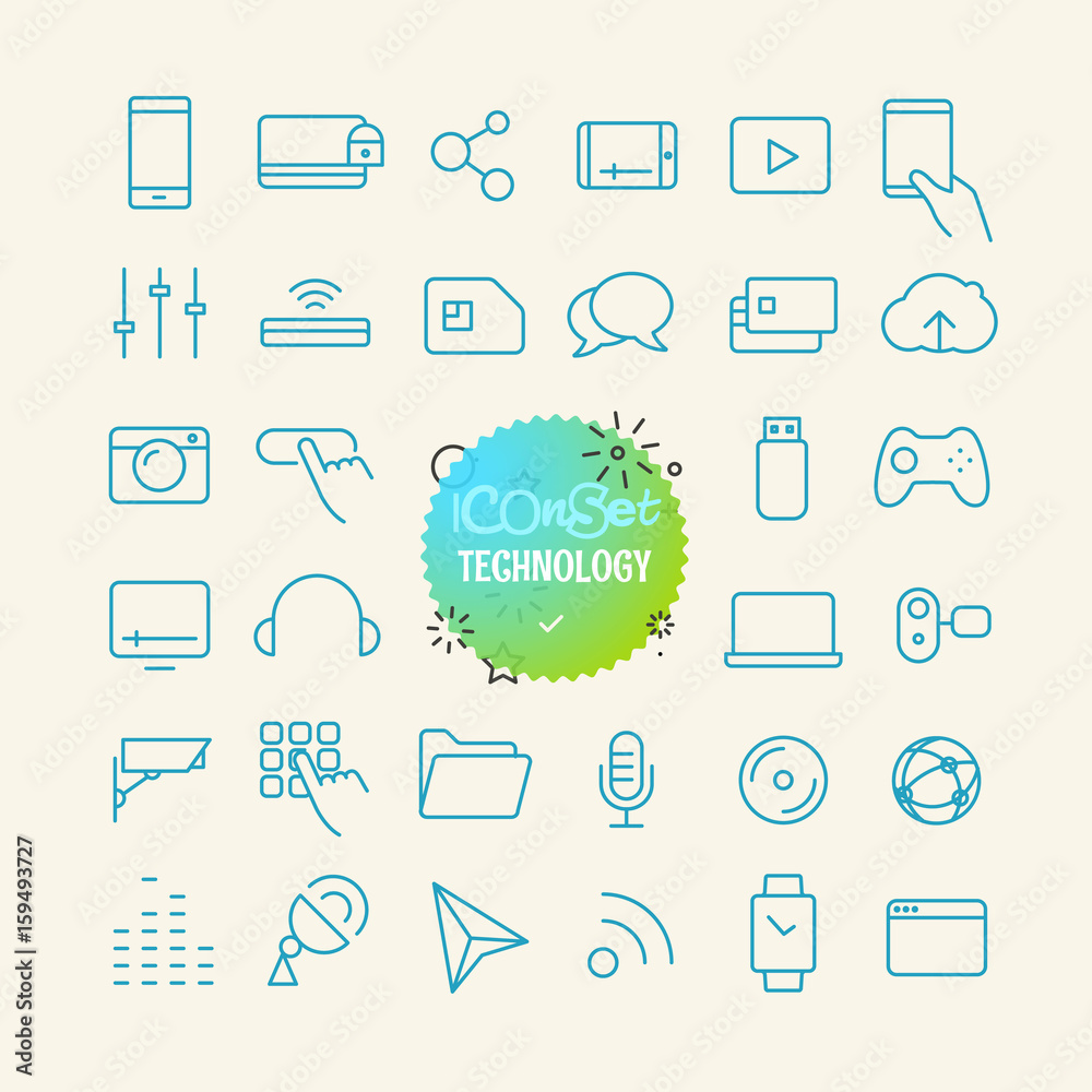 Poster Outline icon set. Web and mobile app thin line icons. Technology