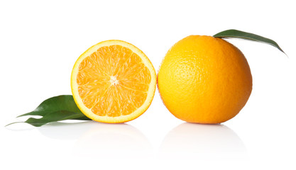Fresh orange with slice, isolated on white