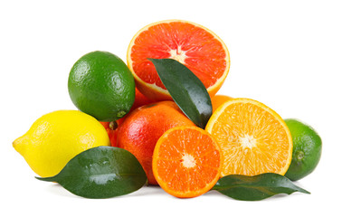 Beautiful composition with citrus fruits on white background