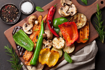 Grilled vegetables on cutting board