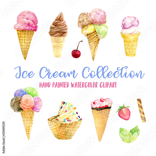 Ice cream watercolor illustration, ice cream watercolor clip art, ice cream painting, watercolor, food collection 