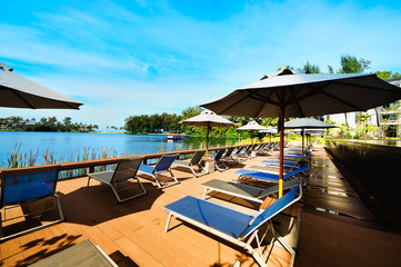 Sun beds on a tropical beach