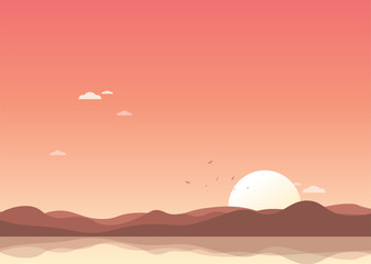 Obraz premium Landscape Sunset Background Vector Illustration