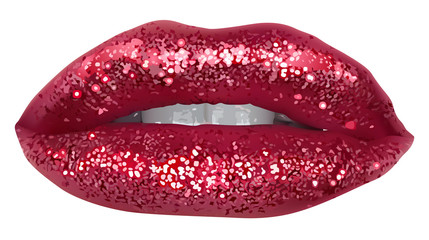 Red Lips with Glitter - Isolated and Detailed Illustration, Vector