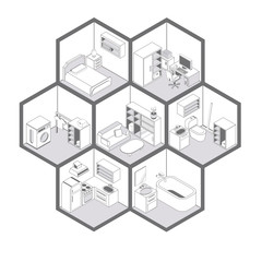 Isometric room icons set 