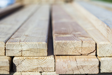 wooden planks on a construction site.