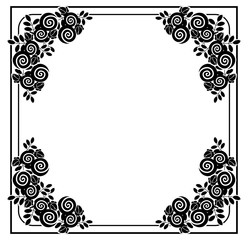 Elegant silhouette frame with decorative roses. Copy space. Vector clip art.