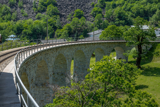 Circular viaduct bridge near Brusio on the Swiss Alps - 3