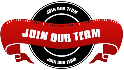 Black and red JOIN OUR TEAM badge and ribbon.