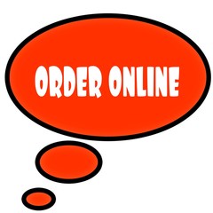 Orange thought bubble with ORDER ONLINE text message.