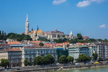 Fototapeta na wymiar Beautiful Panoramic view of Buda side in Budapest city from Chain Bridge. Hungary.