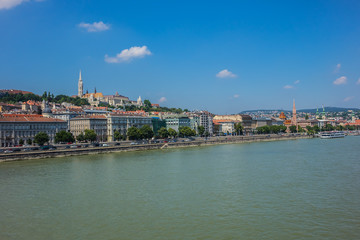 Beautiful Panoramic view of Buda side in Budapest city from Chain Bridge. Hungary.