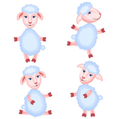 Cartoon lamb kid cartoon vector animal, domestic cute ship set posing isolated on white background, Character design for greeting card, children invitations, creation of zoo alphabet, baby shower