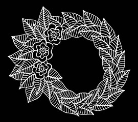 Hand drawn square frame made with flowers and leaves design