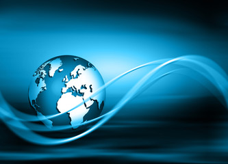 Best Internet Concept of global business. Globe, glowing lines on technological background. Wi-Fi, rays, symbols Internet, 3D illustration