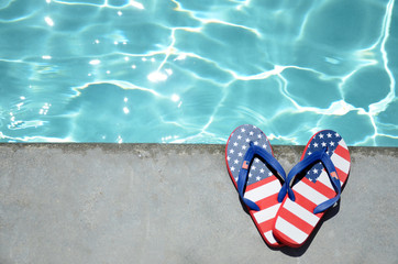 Summer background with flip flops near the pool - 159500751
