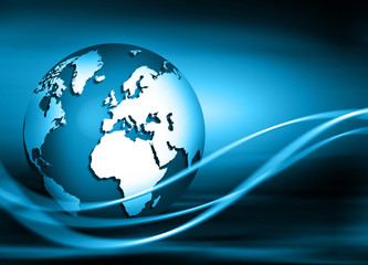 Best Internet Concept of global business. Globe, glowing lines on technological background. Wi-Fi, rays, symbols Internet, 3D illustration