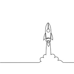 Continuous line drawing. Start up rocket icon. Vector illustration.