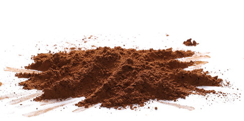 pile cocoa powder isolated on white background