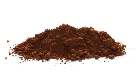 pile cocoa powder isolated on white background