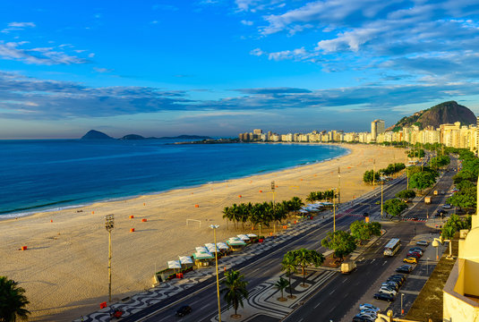 Copacabana beach and Avenida Atlantica in Rio de Janeiro, Brazil