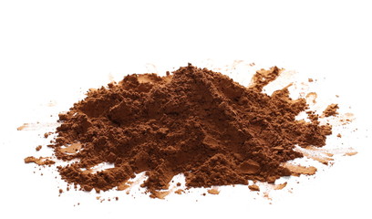 pile cocoa powder isolated on white background