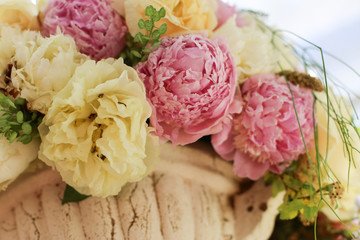 Pink and white peony composition