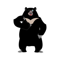 Himalayan bear thumbs up and winks. Cheerful wild animal emoji. Black big beast