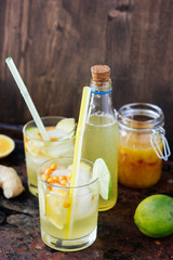 Ice lemonade with lime, lemon and ginger.