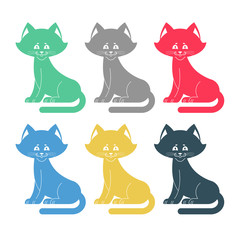 Colored cats set icon. Multicolored pet collection.