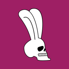 Rabbit skull. White  bunny with skeleton head with ears