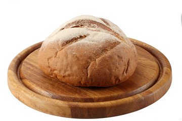 freshly baked bread on wood isolated on white background