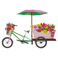 Fototapeta na wymiar Mobile flower bike vector flat illustration