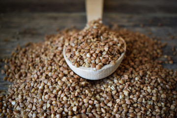 buckwheat with wooden spoon 
